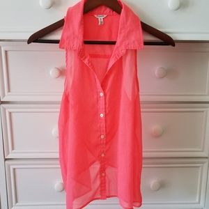 Sheer Neon Coral 🥀Tulip 🥀Back Tank Top